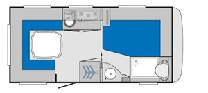 Půdorys karavanu Knaus Sport 450 FU / Knaus Südwind 450 FU / Knaus Südwind 450 FU Silver Selection / Knaus Südwind Exclusive 450 FU