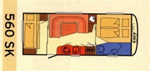 Půdorys karavanu Dethleffs Camper 560 SK / Dethleffs Camper 560SK / Dethleffs Camper LifeStyle 560 SK