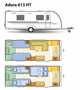 Půdorys karavanu Adria Adora 613 HT