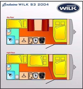 Půdorys karavanu WILK S3 560 DM
