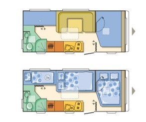 Půdorys karavanu Adria Adora 563 PT + PŘEDSTAN