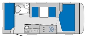 Půdorys karavanu Knaus 500 QDK / Knaus Sport 500 QDK / pro 4-5 osob