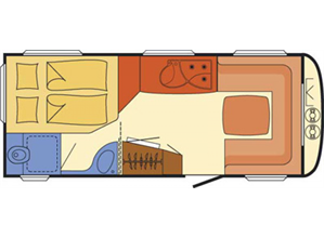 Půdorys karavanu Dethleffs Camper 500 DB / Dethleffs Camper 510 DB / Dethleffs Camper 510 DB + PŘEDSTAN / Dethleffs Camper LifeStyle 510
