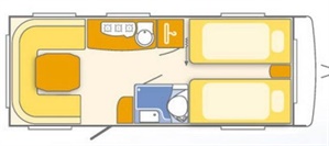 Půdorys karavanu Wilk S4 530 UE / Wilk S4 530 UE+ MOVER