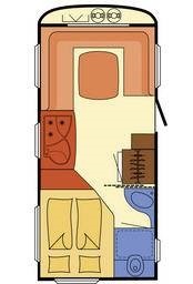 Půdorys karavanu Dethleffs Beduin 450 DB / Dethleffs Camper 450 BD Lifestyle / Dethleffs Camper 450 DB / Dethleffs Camper LifeStyle 450 D